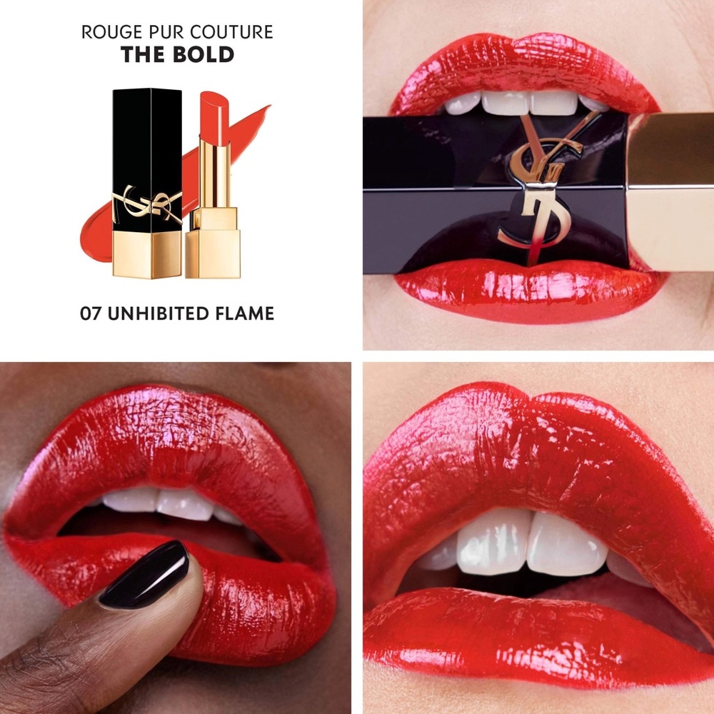 NEW YSL Rouge Pur Couture Lipstick 7 Uninhibited Flame Red Bright Red